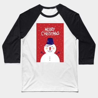 Merry Christmas Smiling Snowman Baseball T-Shirt